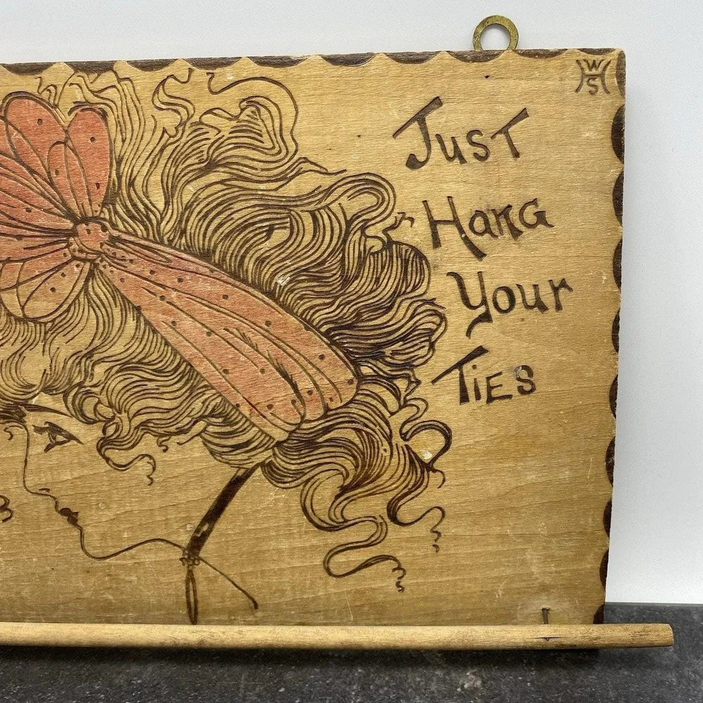 Vintage Pyrography Tie Rack Gibson Girl 